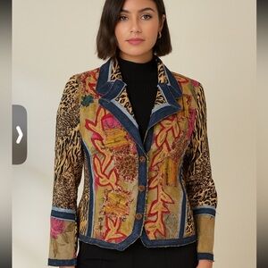 Sandy Starkman ART Sz L Funky Y2K Loud Patchwork Animal Blazer Jacket artsy